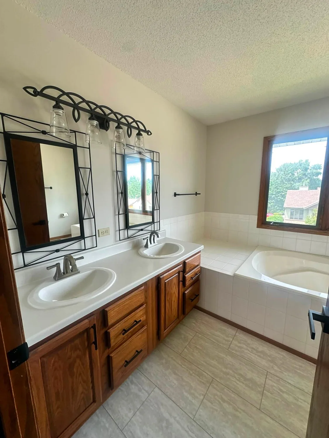 Spotless double sink bathroom vanity