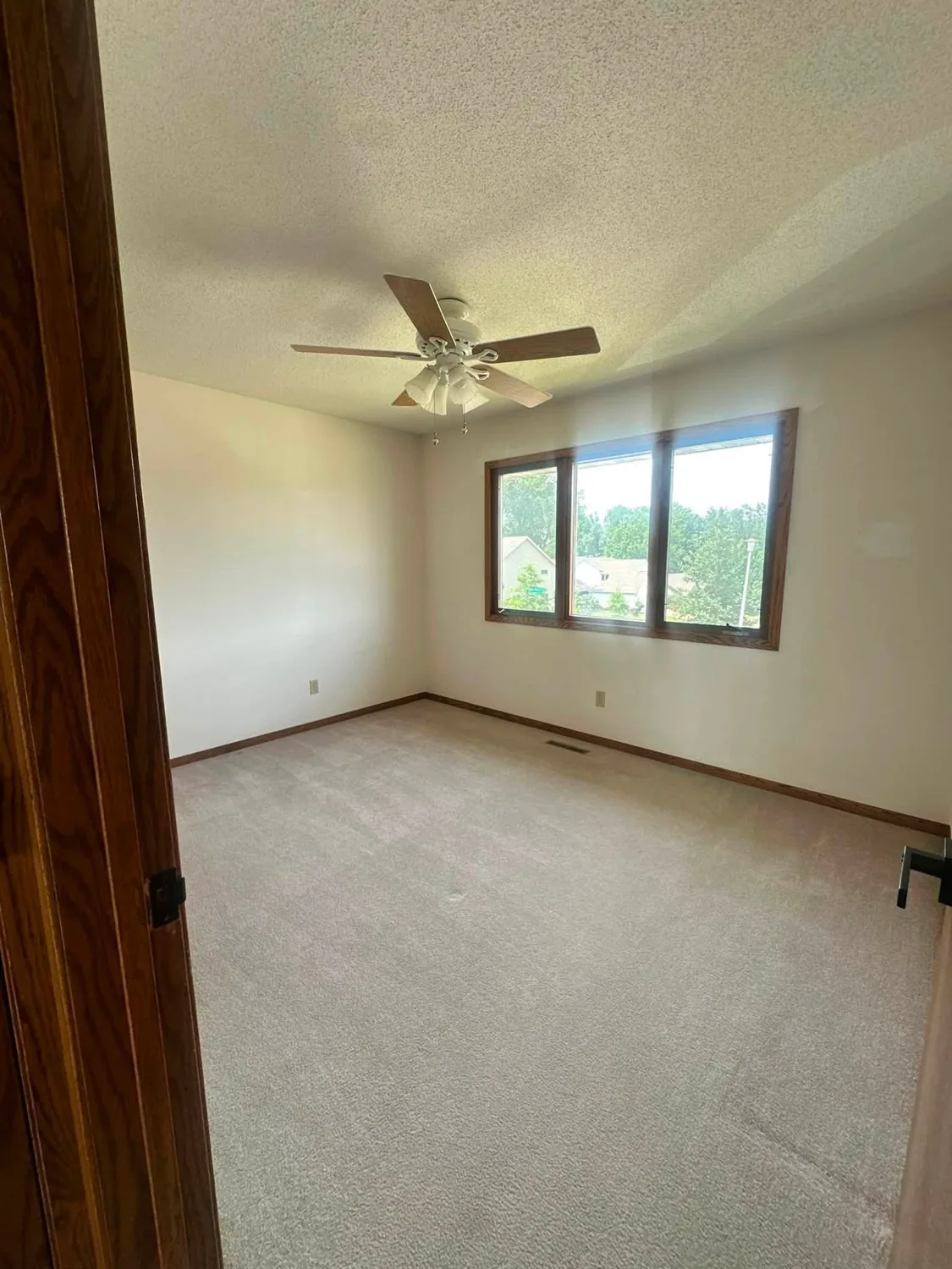 Clean bedroom carpeting and window